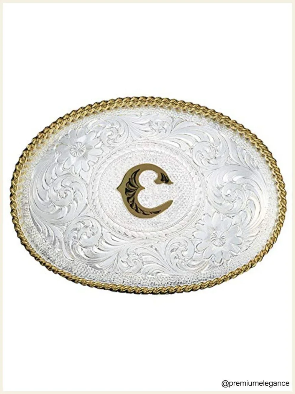 Initial Engraved Gold Trim Western Belt Buckle - Nickel Alloy Base